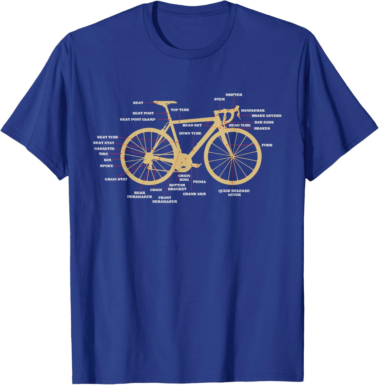 Bicycle Cycling Anatomy Road Bike Parts Biking Cyclist T-Shirt - T-Shirt | Royal