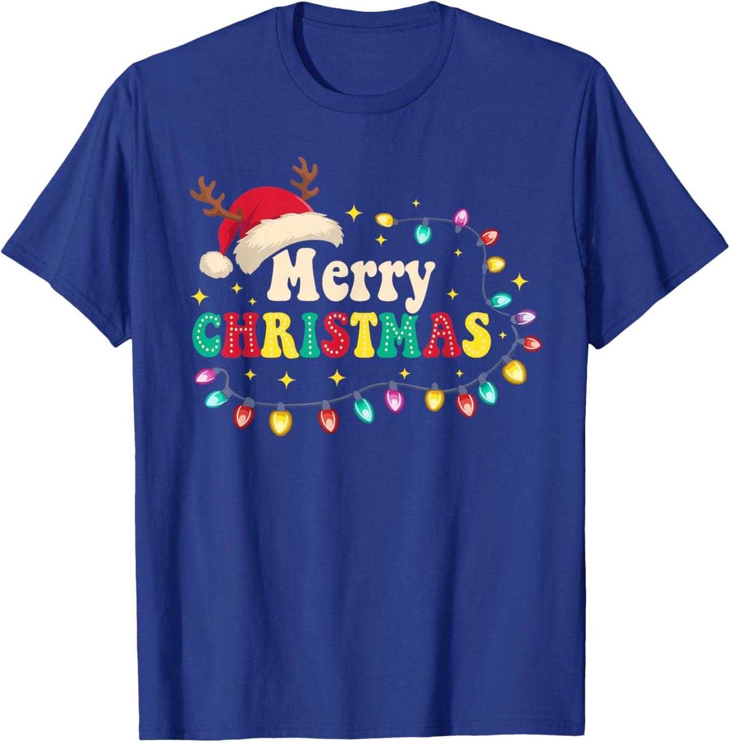 Groovy Merry Christmas Santa Hat Reindeer Xmas Family Santa T-Shirt - T-Shirt | Royal