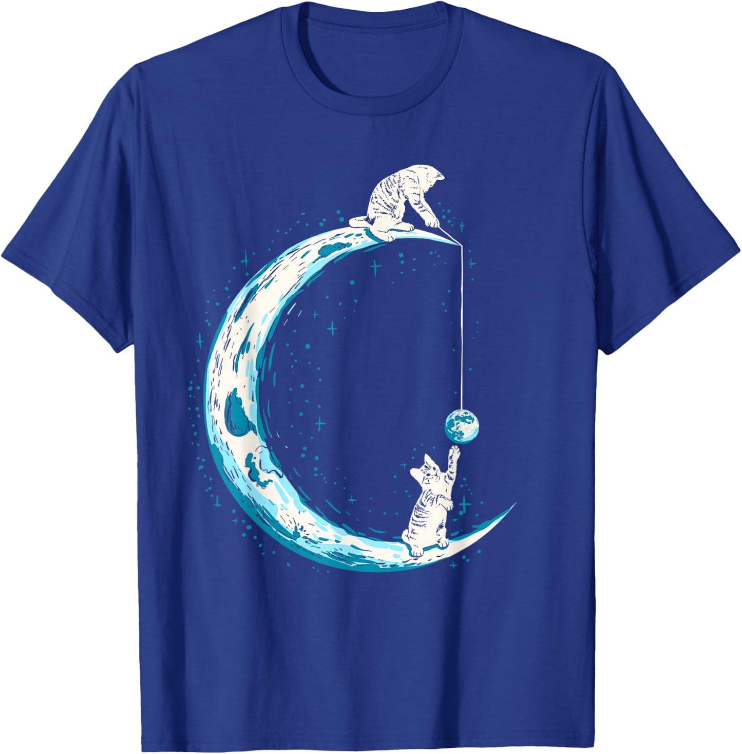 Cats Playing In Space Word Moon Kitten Cat Lover Women Kids T-Shirt - T-Shirt | Royal