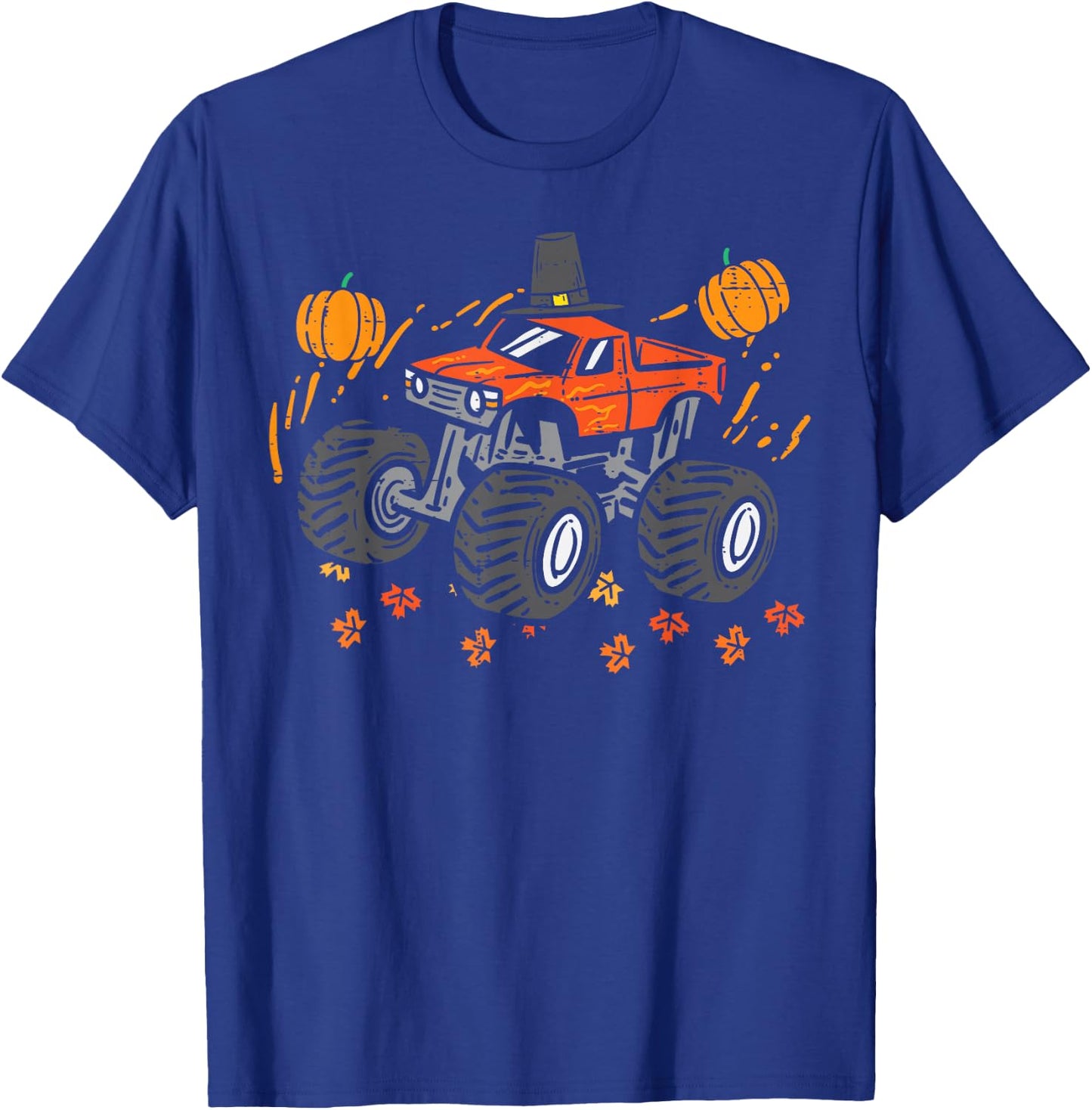 Monster Truck Pumpkins Thanksgiving Fall Toddler Boys Kids T-Shirt - T-Shirt | Royal