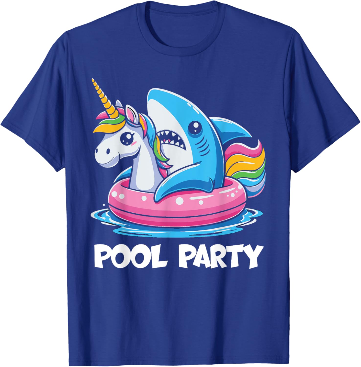 Pool Party Funny Shark And Unicorn Swimming Summer Women Kids T-Shirt - T-Shirt | Royal