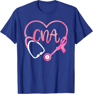 CNA Heart Stethoscope Pink Ribbon Breast Cancer Awareness T-Shirt - T-Shirt | Royal