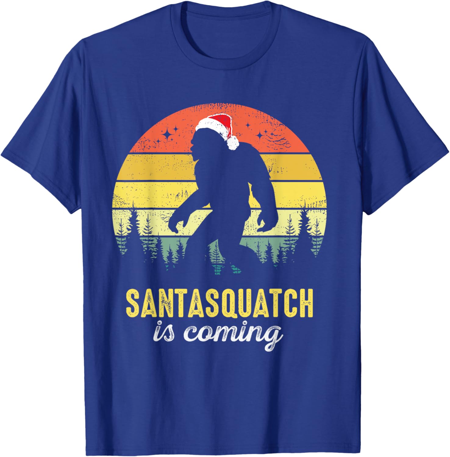 Santasquatch Is Coming Santa Bigfoot Christmas Funny Vintage T-Shirt - T-Shirt | Royal