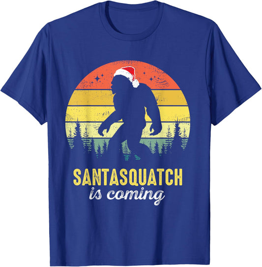Santasquatch Is Coming Santa Bigfoot Christmas Funny Vintage T-Shirt - T-Shirt | Royal