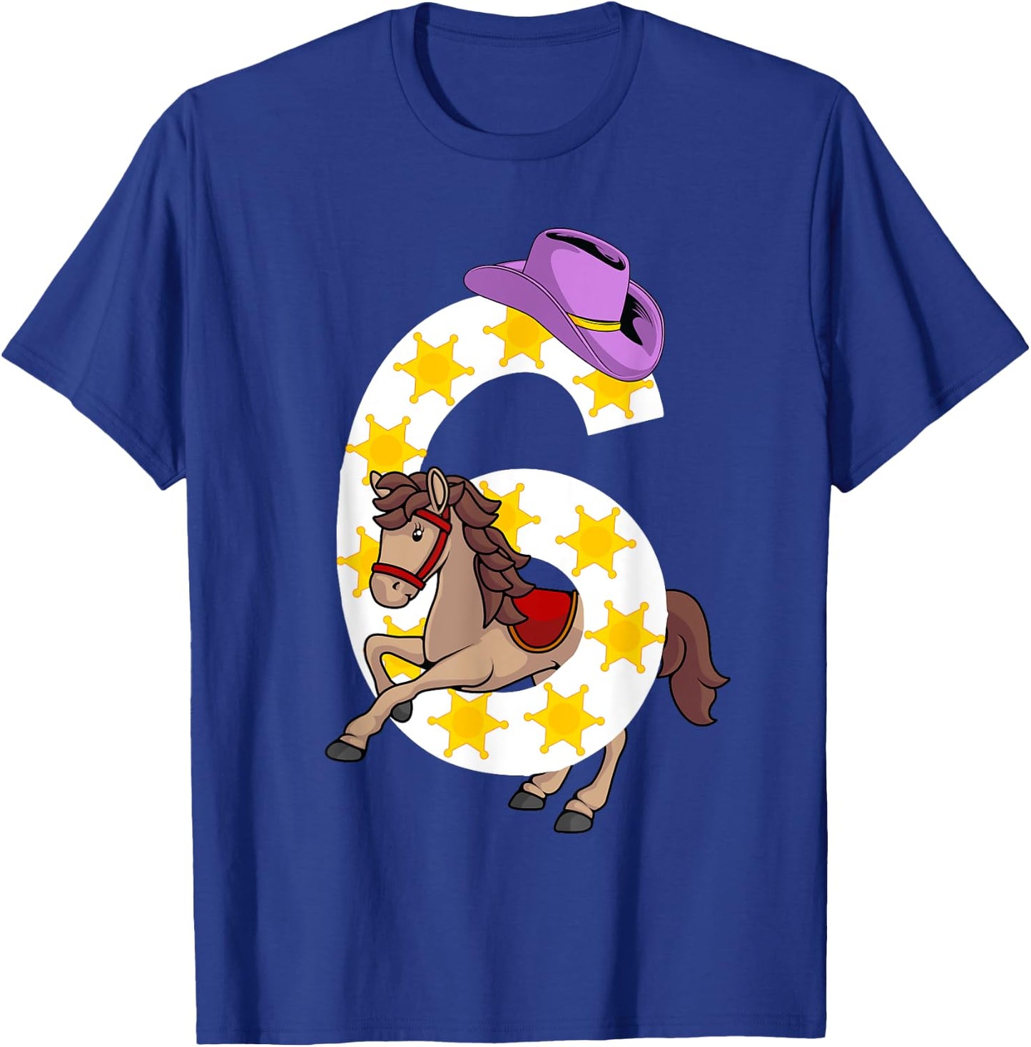 Funny 6th Birthday Gift 6 Years Old Horse Cowgirl Girls Kids T-Shirt - T-Shirt | Royal