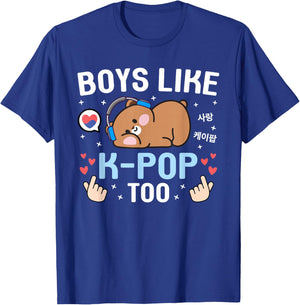 Boys Like K-Pop Too Cute Kawaii Bear Korean Music Kids K-Pop T-Shirt - T-Shirt | Royal