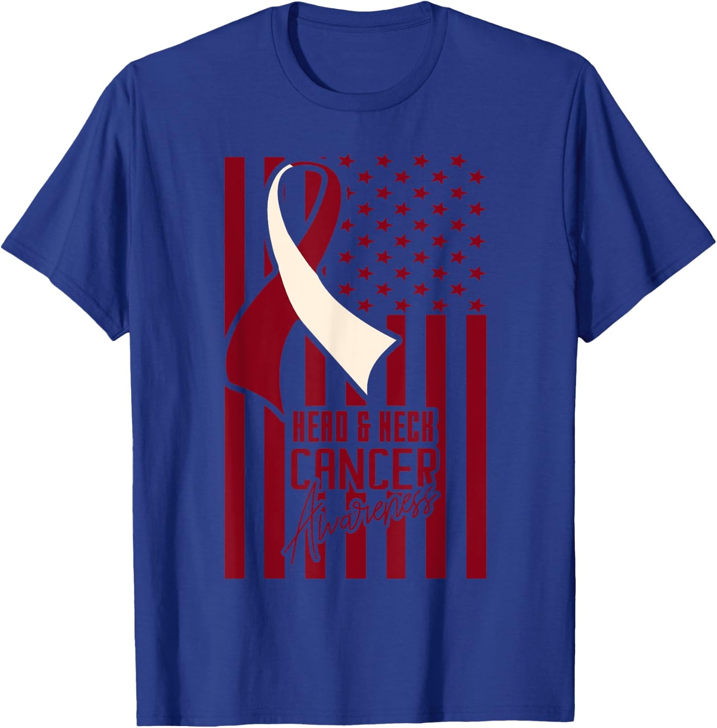 Head & Neck Cancer Awareness American Flag Burgundy Ivory Kids Men T-Shirt - T-Shirt | Royal