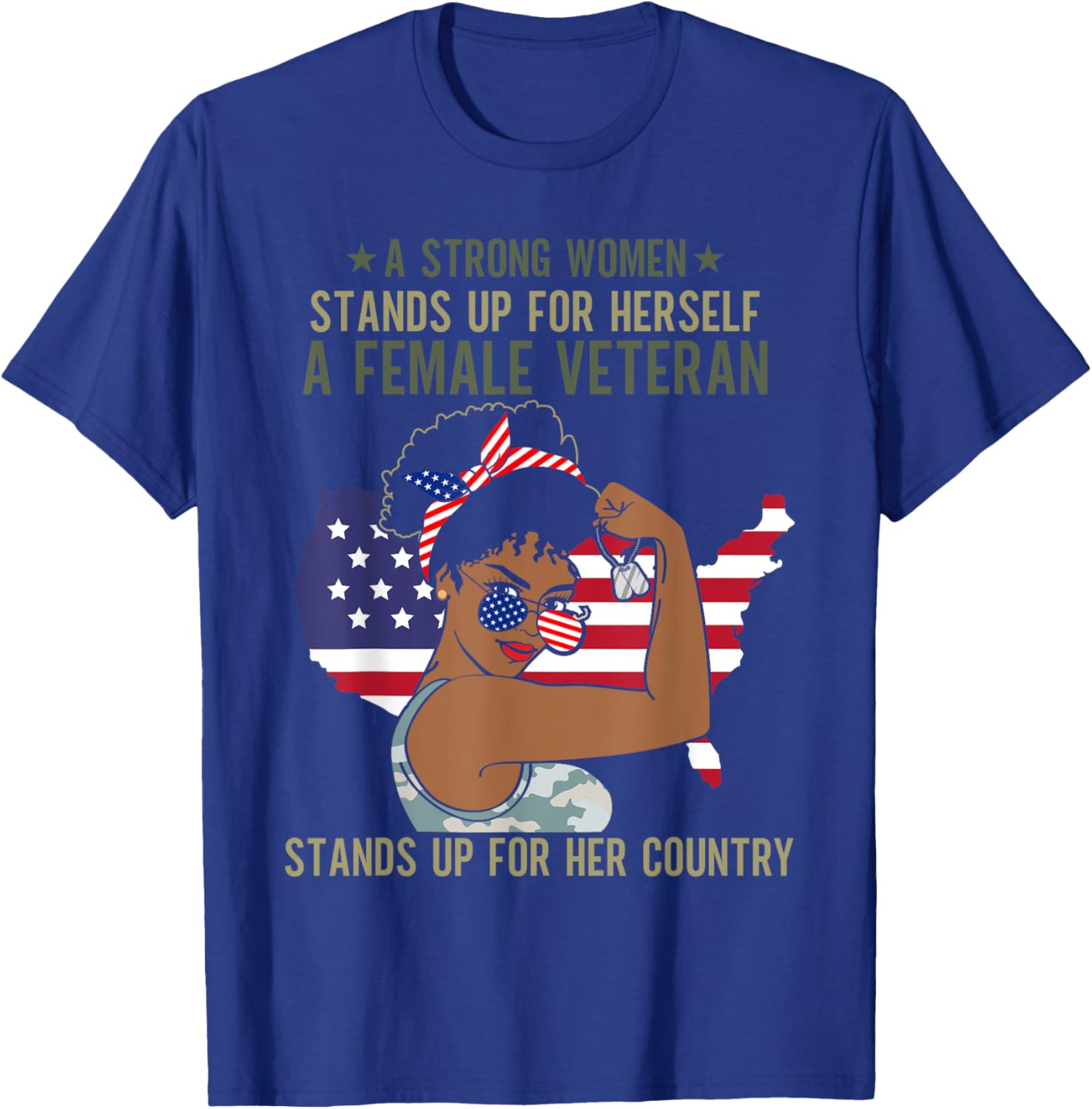 African American Army Veteran Female Afro Melanin Girl T-Shirt - T-Shirt | Royal