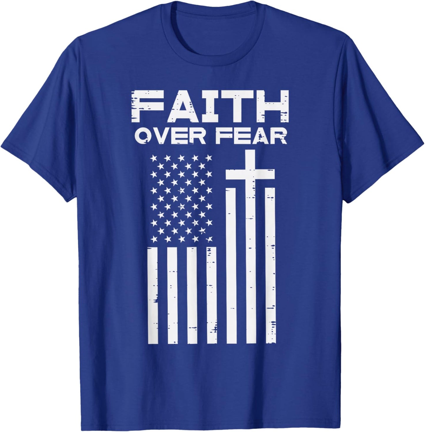 Faith Over Fear US Flag Cross Jesus Christian Men Women Kids T-Shirt - T-Shirt | Royal