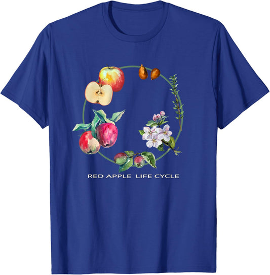 Red Apple Tree Life Cycle Process From Seeds to Fruits Art T-Shirt - T-Shirt | Royal