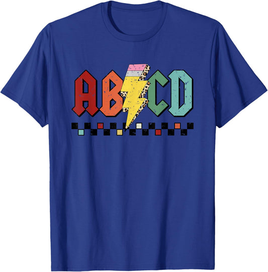 ABCD Pencil Lightning Rock'n Roll Teacher Back To School T-Shirt - T-Shirt | Royal