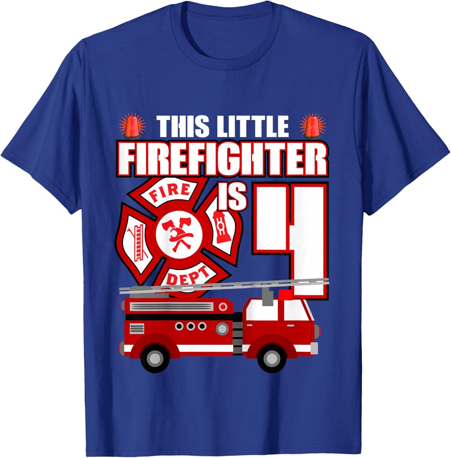 4 Year Old Firefighter Birthday Party Fire Truck 4th Gift T-Shirt - T-Shirt | Royal