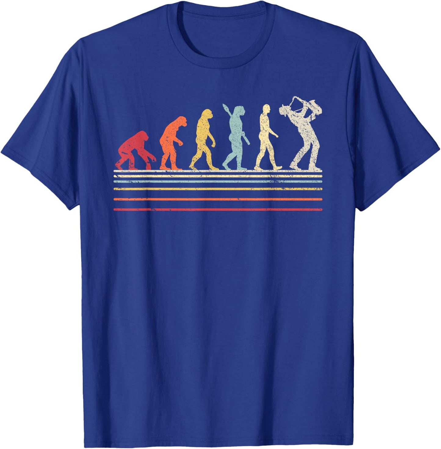 Funny Saxophone . Retro Vintage Evolution of Man Shirt T-Shirt - T-Shirt | Royal