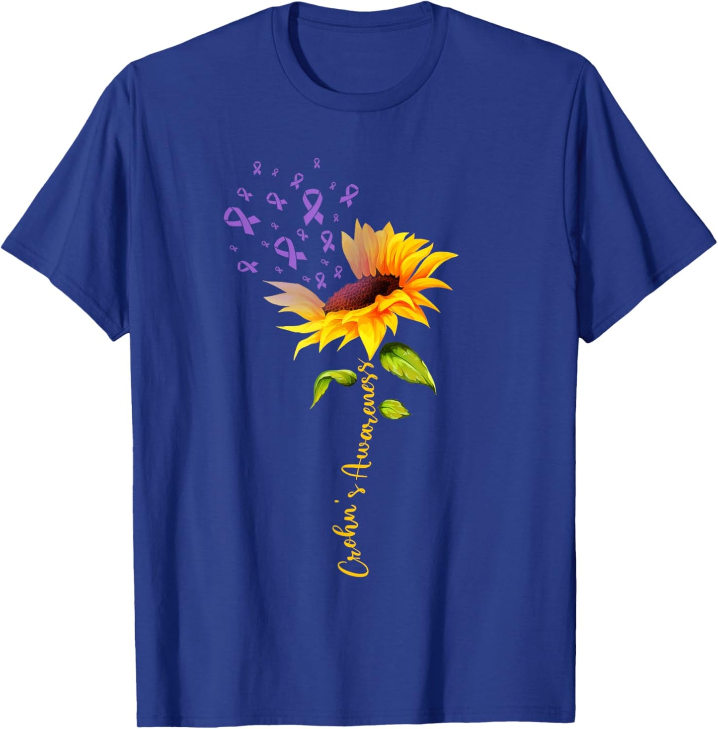 Sunflower Crohns Disease Purple Ribbon Crohn's Awareness T-Shirt - T-Shirt | Royal