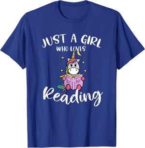 Just a Girl Who Loves Reading: Funny unicorn and book lovers T-Shirt - T-Shirt | Royal