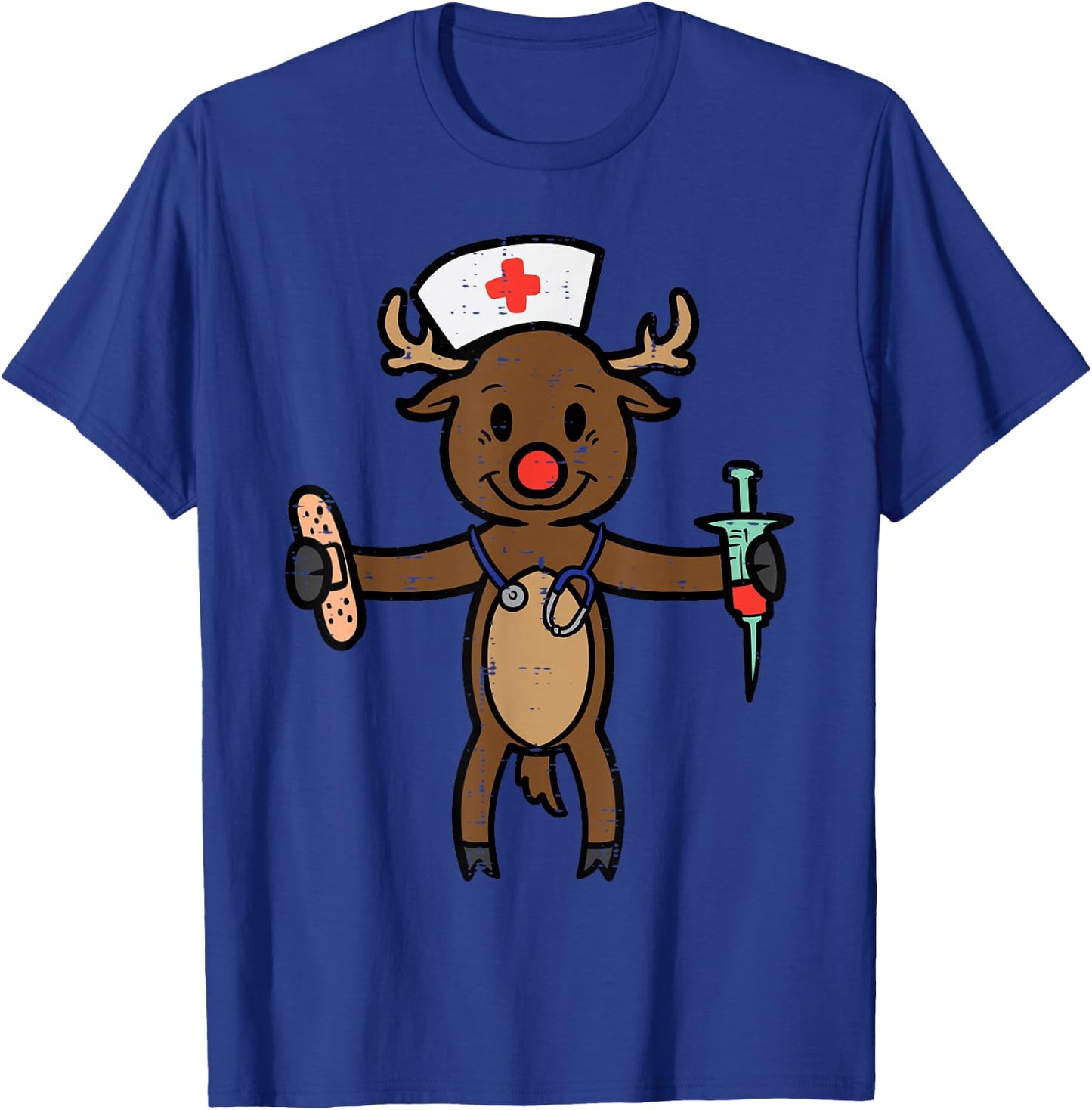 Christmas Nurse Reindeer Funny Xmas Nursing Scrub Top Women T-Shirt - T-Shirt | Royal