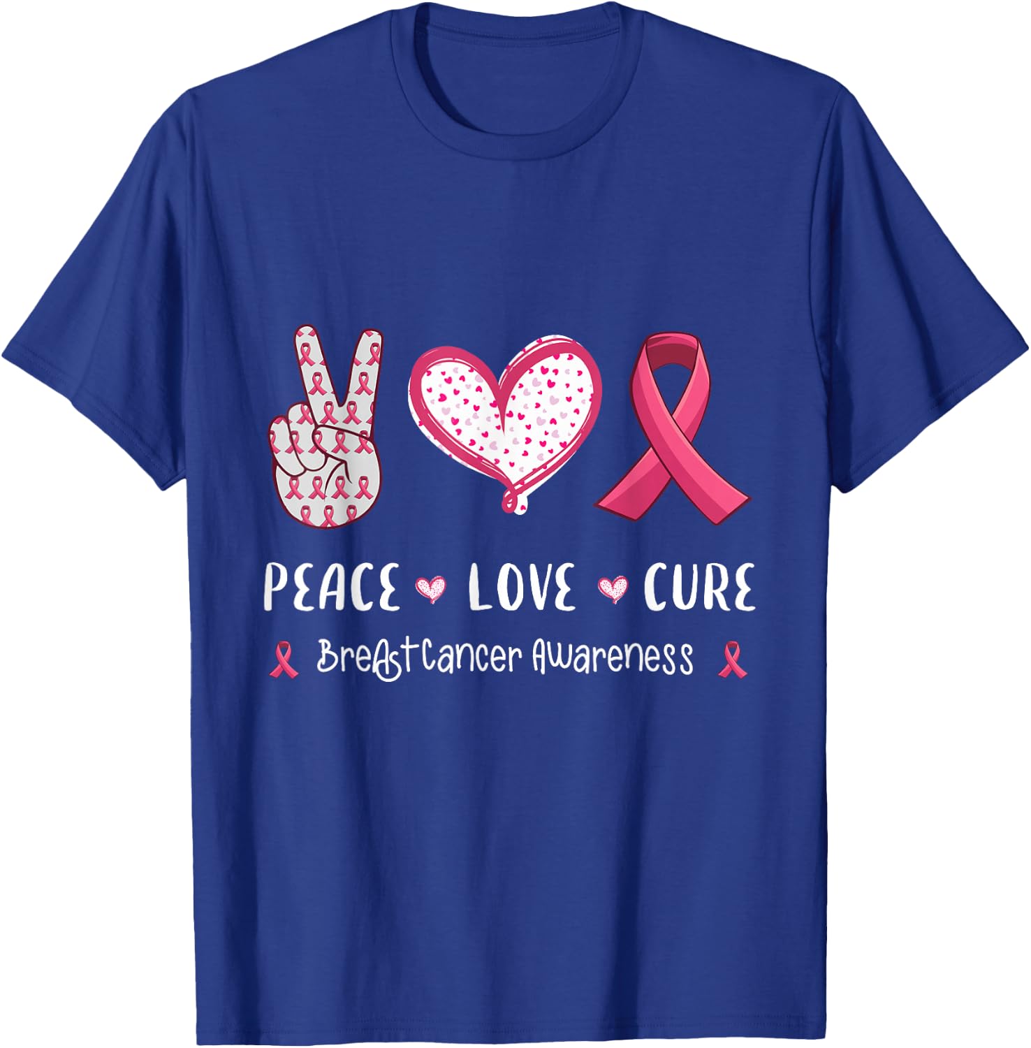 Peace Love cure breast cancer awareness women kids men T-Shirt - T-Shirt | Royal