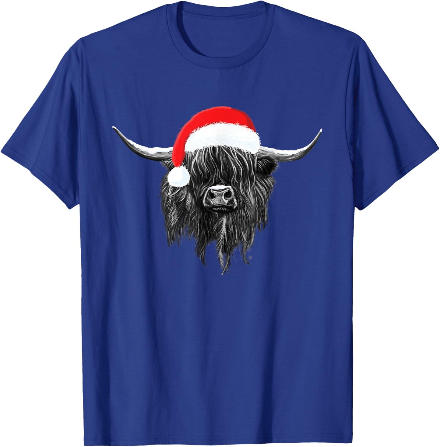Scottish Highland Cow Christmas Santa Hat T-Shirt - T-Shirt | Royal