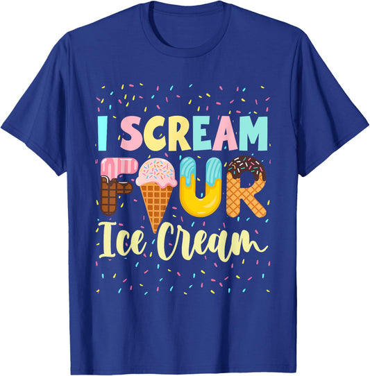 Kids I Scream Four Ice Cream Girls 4th Birthday T-Shirt - T-Shirt | Royal