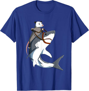 Funny Opossum Riding Shark T-Shirt - T-Shirt | Royal
