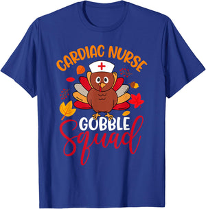 Cardiac Nurse Gobble Squad Cute Turkey Thanksgiving Matching T-Shirt - T-Shirt | Royal