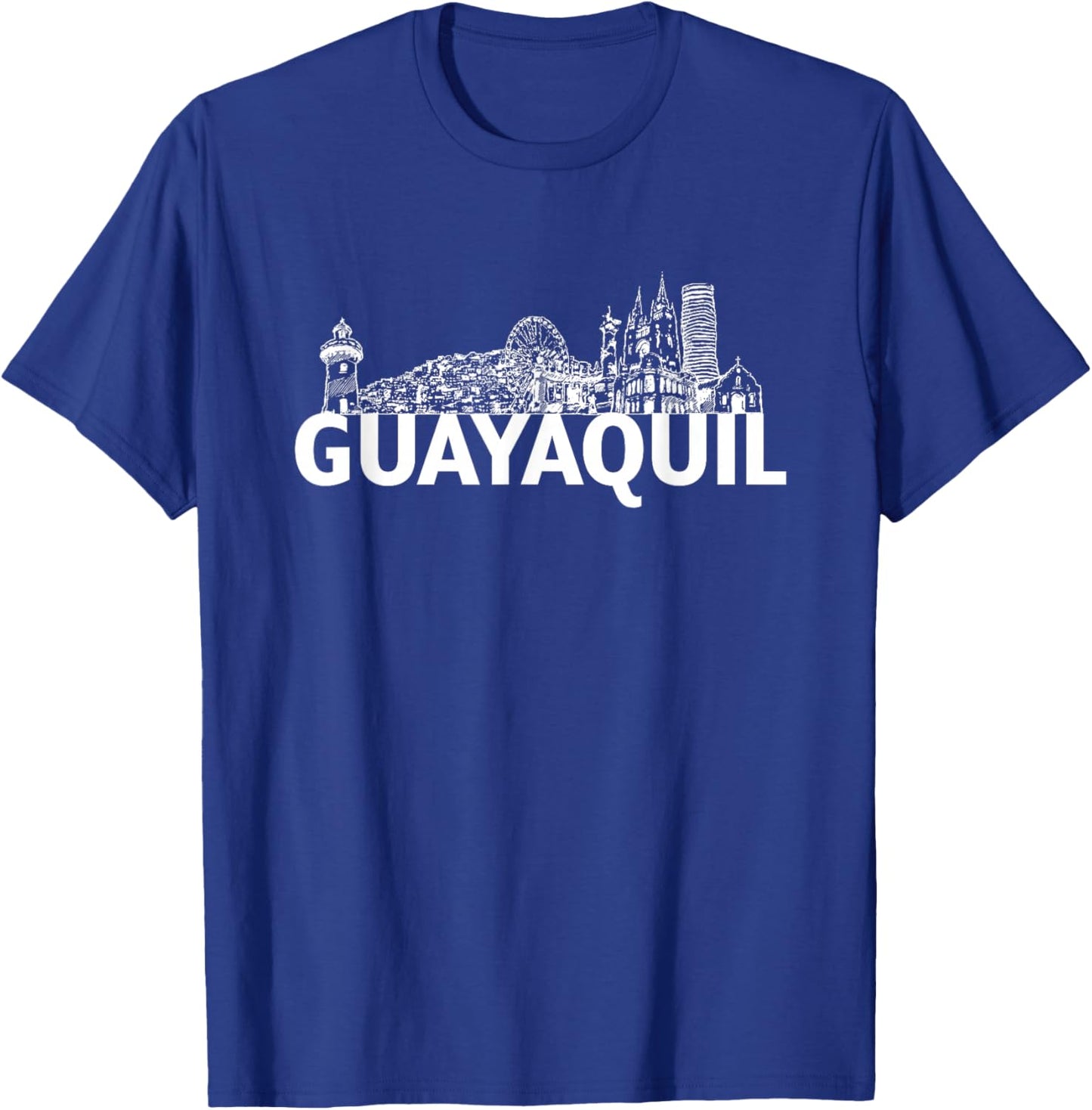 Guayaquil Ecuador City Skyline Silhouette Outline Sketch T-Shirt - T-Shirt | Royal