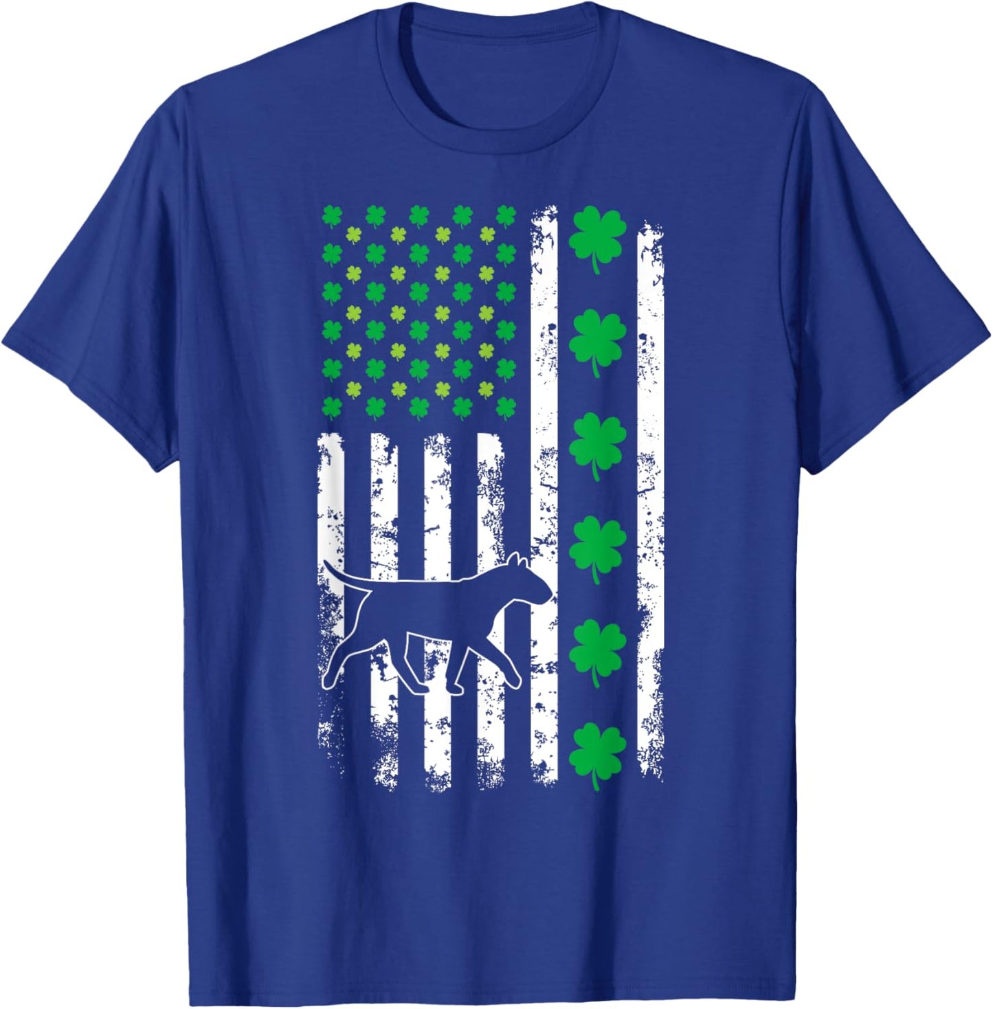 US American Flag Shamrocks Bullterrier Lucky Clover Dog T-Shirt - T-Shirt | Royal