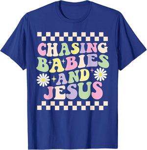 Chasing Babies And Jesus Groovy T-Shirt - T-Shirt | Royal