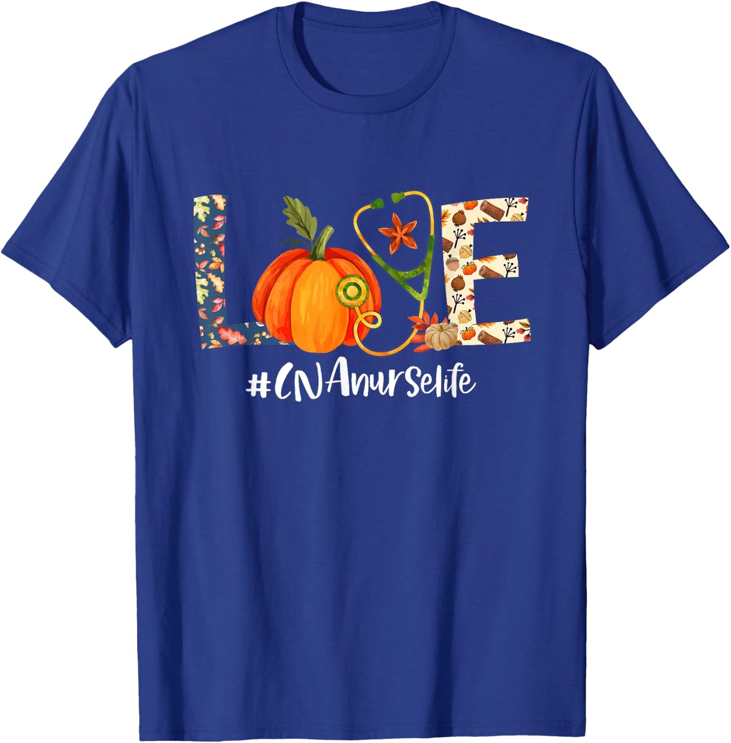 Love CNA Nurse Life Thanksgiving Fall Autumn Pumpkin Scrub T-Shirt - T-Shirt | Royal