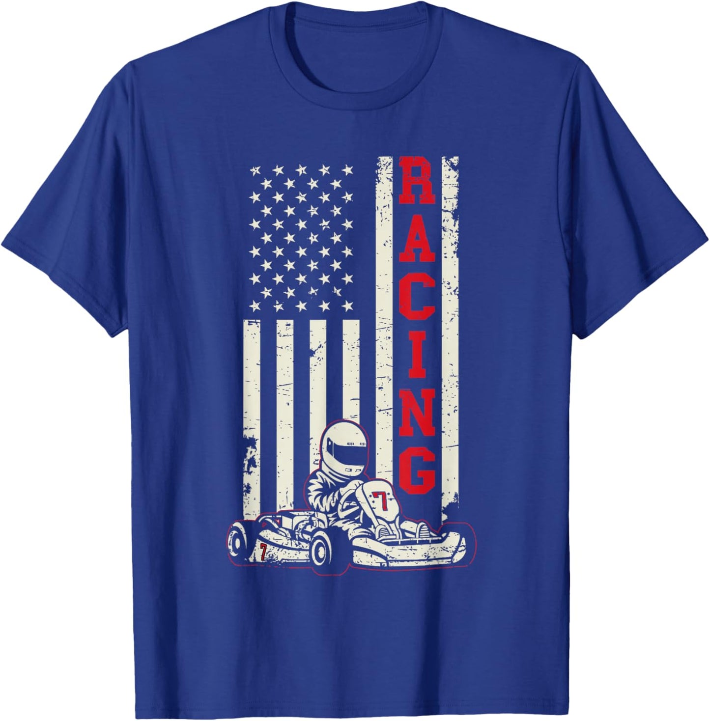Go Kart Racer US Flag Karting American Racer Go Kart T-Shirt - T-Shirt | Royal