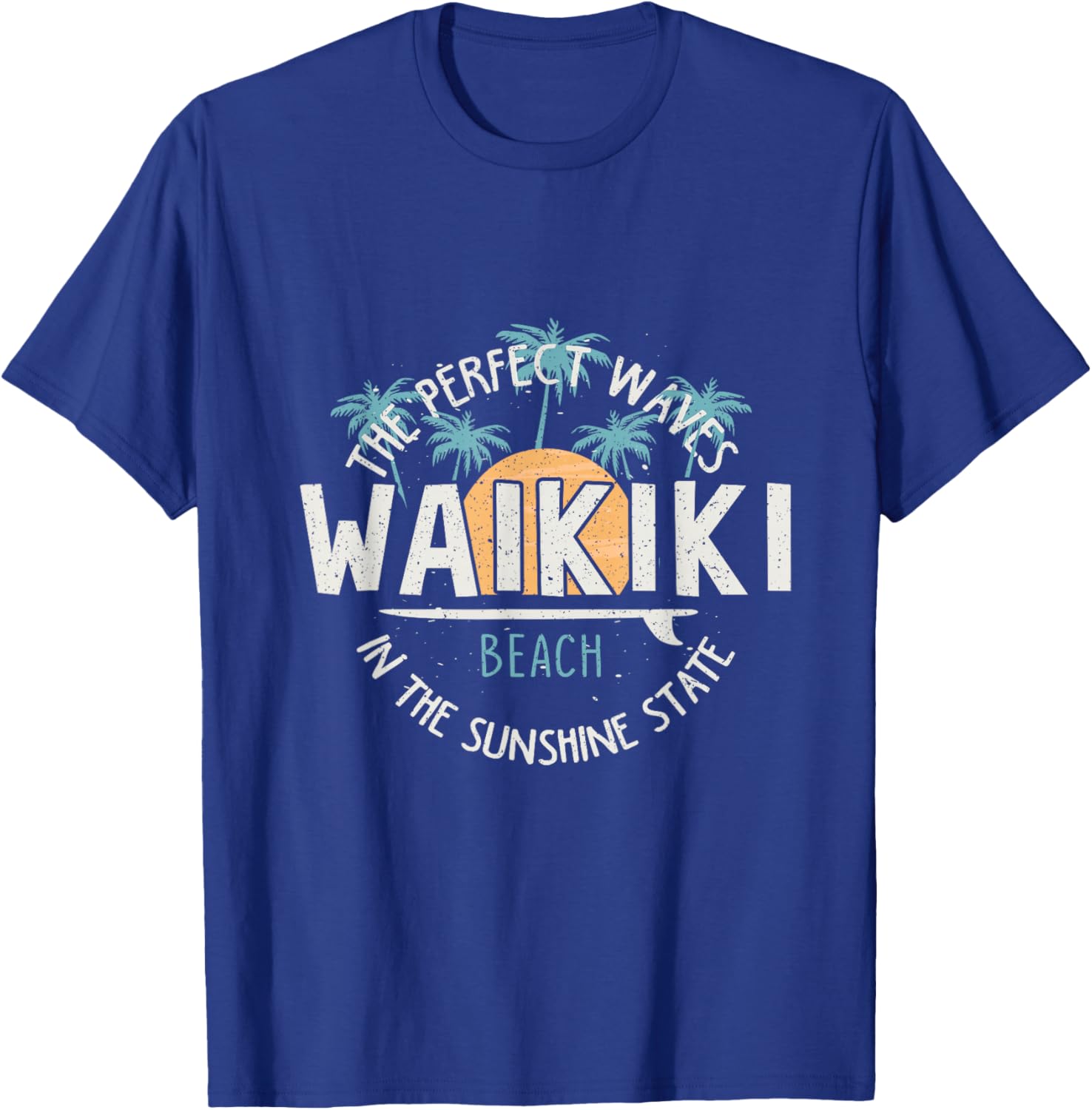 Vintage Sunset Palm Tree Waikiki Hawaii Surfing Vacation T-Shirt - T-Shirt | Royal