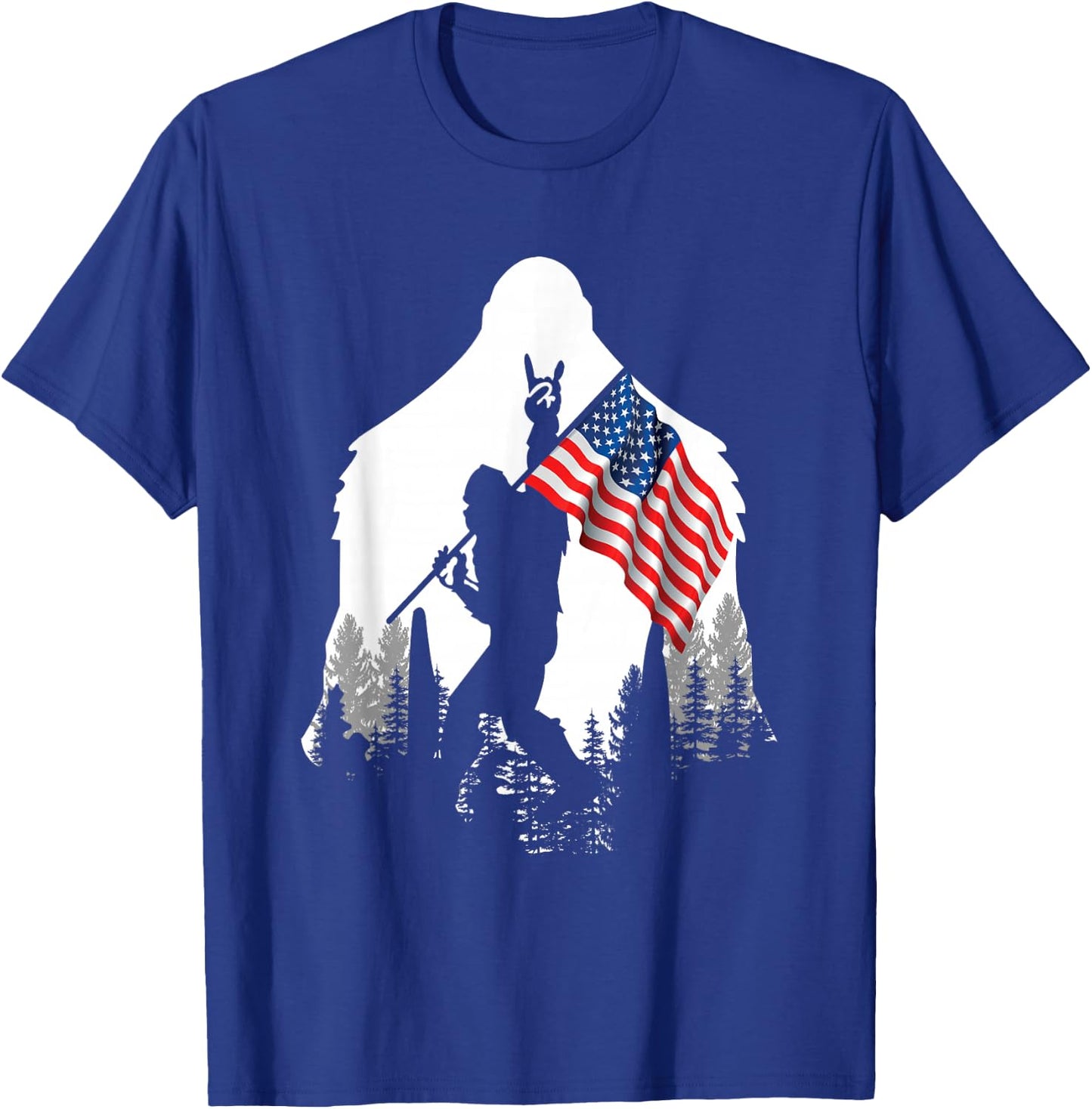 Big Foot Shirt - Bigfoot Sasquatch American Flag Patriotic T-Shirt - T-Shirt | Royal