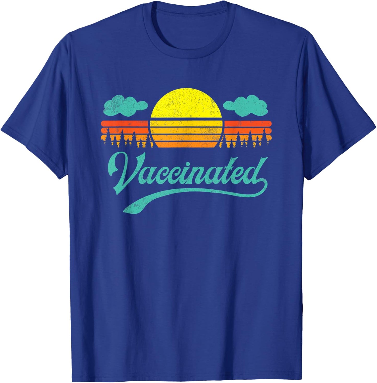 Vaccinated Retro Sunset Pro Vaccination Immunization T-Shirt - T-Shirt | Royal