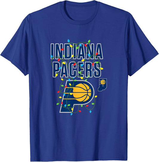 NBA Indiana Pacers Christmas Lights Holiday T-Shirt - T-Shirt | Royal