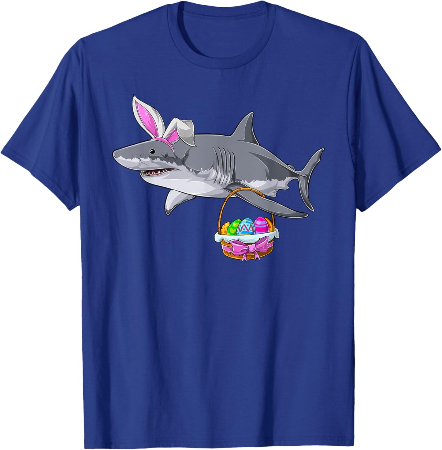 Cute Shark with Easter Basket and Bunny Ears Happy Easter T-Shirt - T-Shirt | Royal
