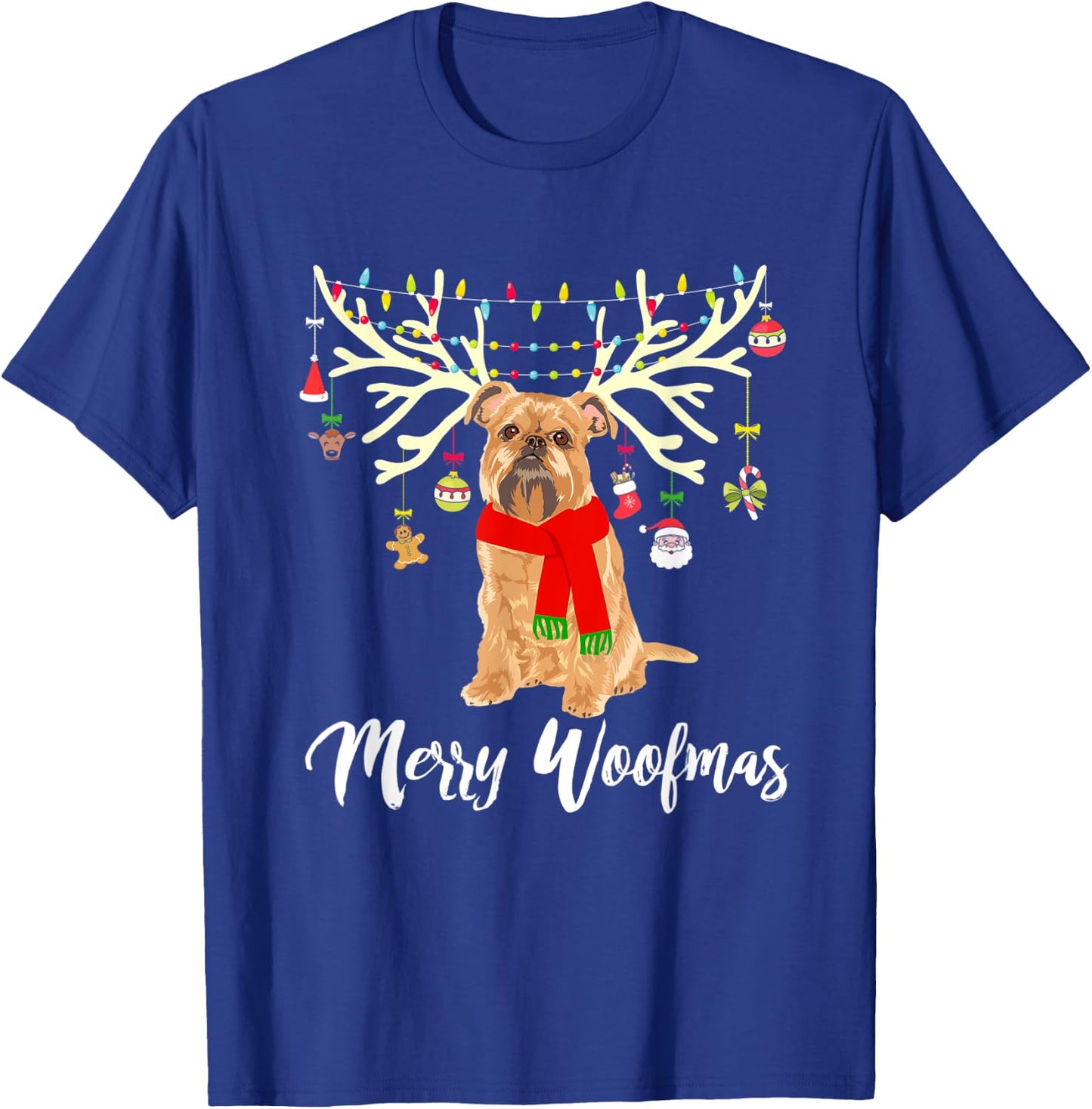 Merry Woofmas Brussels Griffon Reindeer Christmas Dog T-Shirt - T-Shirt | Royal