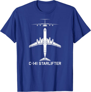 C-141 Starlifter Military Airlifter Plane Silhouette T-Shirt - T-Shirt | Royal