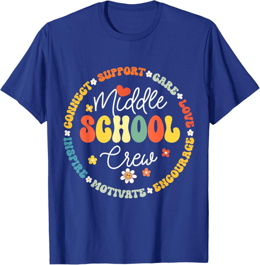 Middle School Crew Back to School for Teacher T-Shirt - T-Shirt | Royal