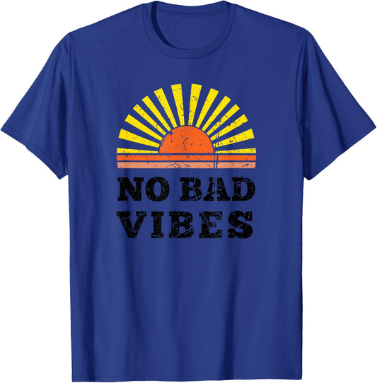 No Bad Vibes Summer Retro Sunset Think Positive Wellbeing Men Women Girls Kids T-Shirt - T-Shirt | Royal