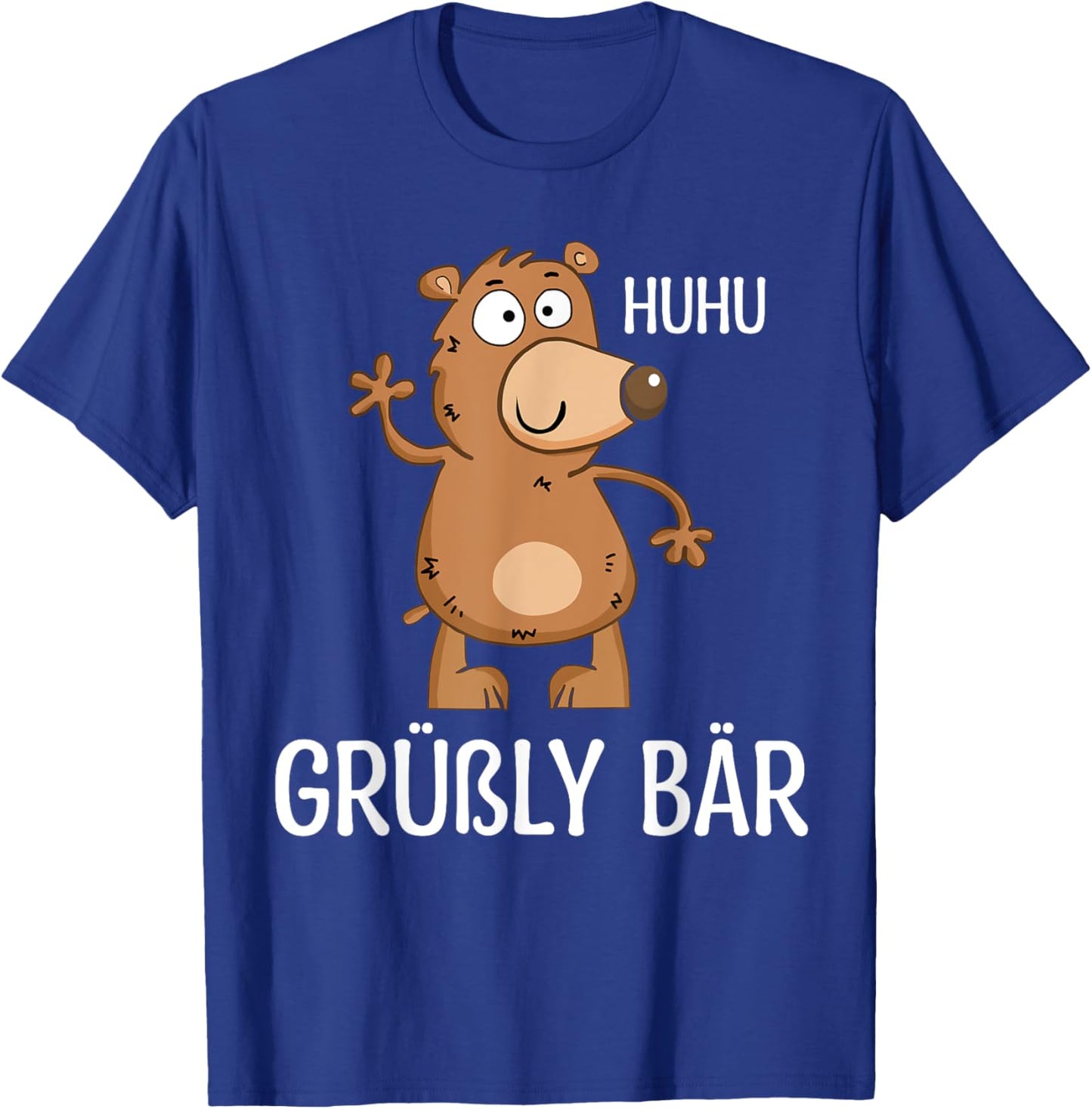 Lustiges Grüßly Bär - Huhu Grüßly Bär Damen Schwarz Cartoon Kurzarm S EU Klein Klassisches Cartoon-Bär mit lockerer Passform und einfachem Manschetten-Design T-Shirt - T-Shirt | Royal
