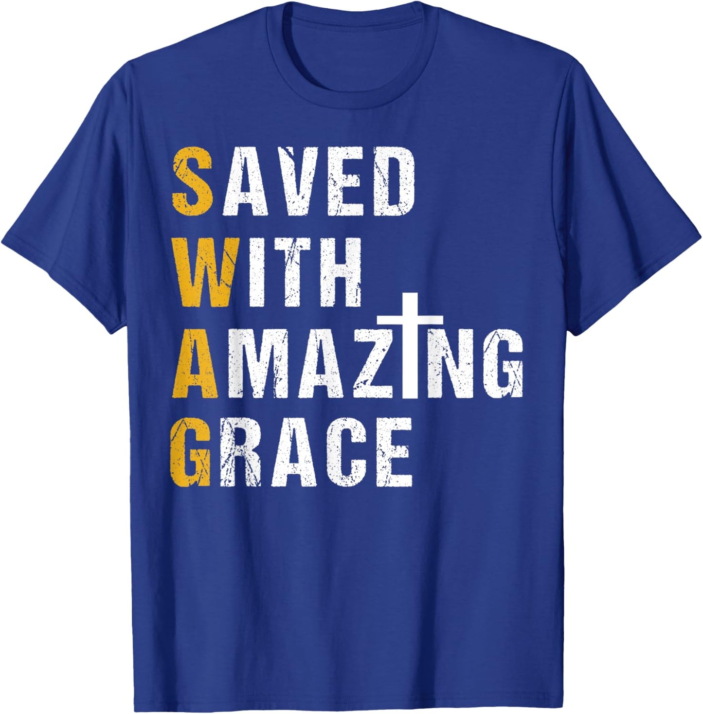 Saved With Amazing Grace T Shirt Christian Gift Swag T Shirt T-Shirt - T-Shirt | Royal