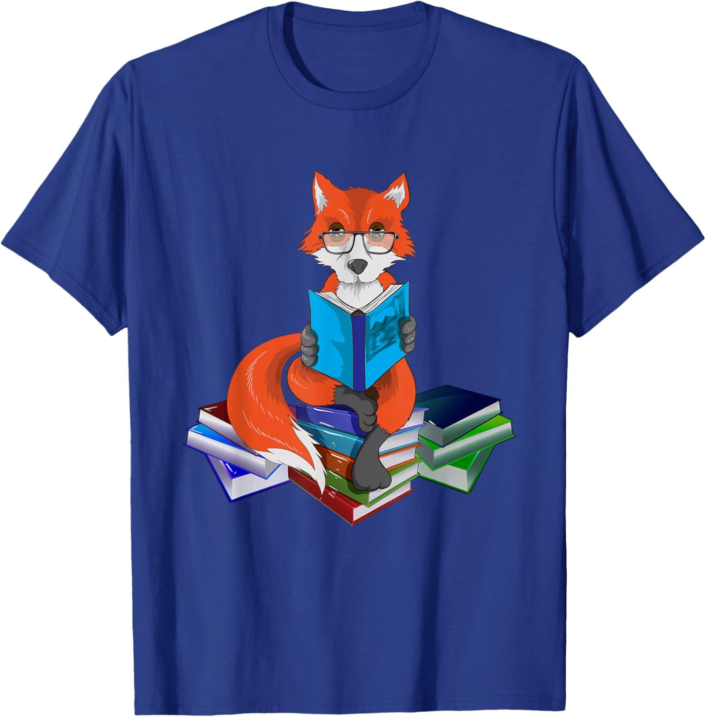 Fox nerd reading books bookworm library book T-Shirt - T-Shirt | Royal