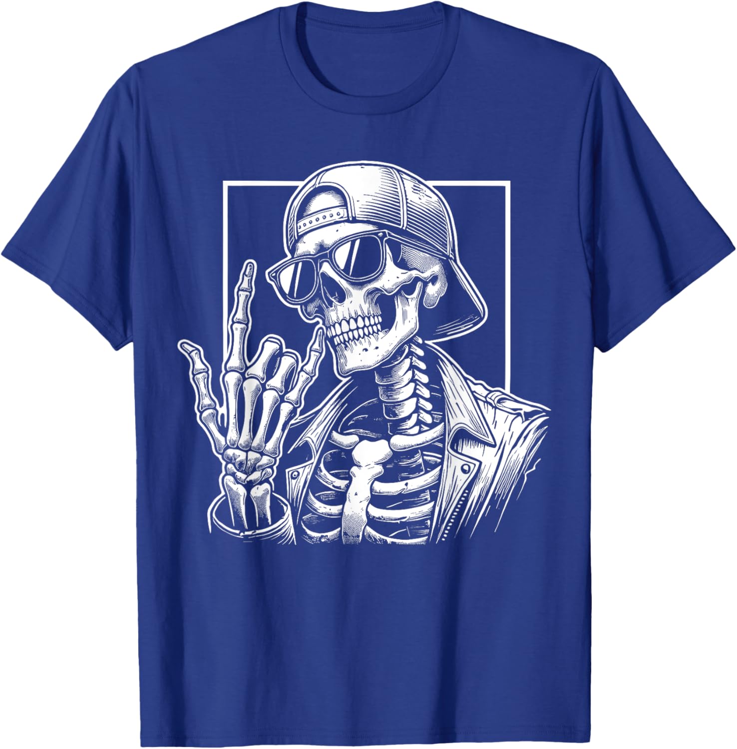 Skeleton Rock Hand Halloween Costume Rocker Cool Rock Music T-Shirt - T-Shirt | Royal