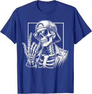 Skeleton Rock Hand Halloween Costume Rocker Cool Rock Music T-Shirt - T-Shirt | Royal