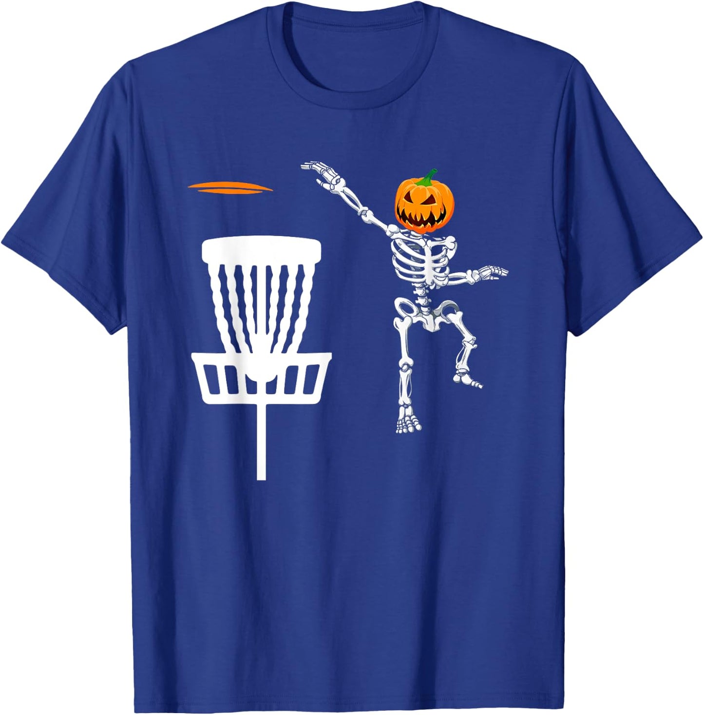 Skeleton Disc Golf Halloween Pumpkin T-Shirt - T-Shirt | Royal