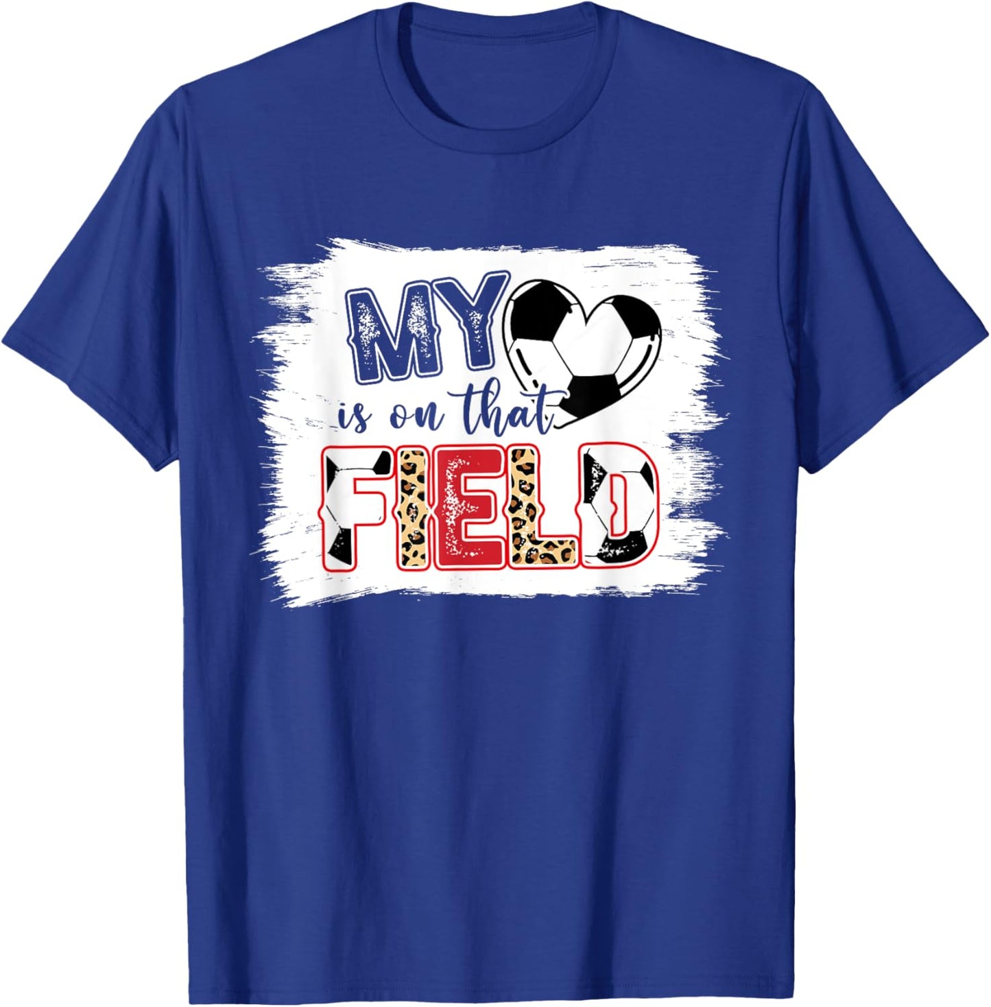 Leopard My Heart Is On That Field Soccer Love Game Day Vibes T-Shirt - T-Shirt | Royal