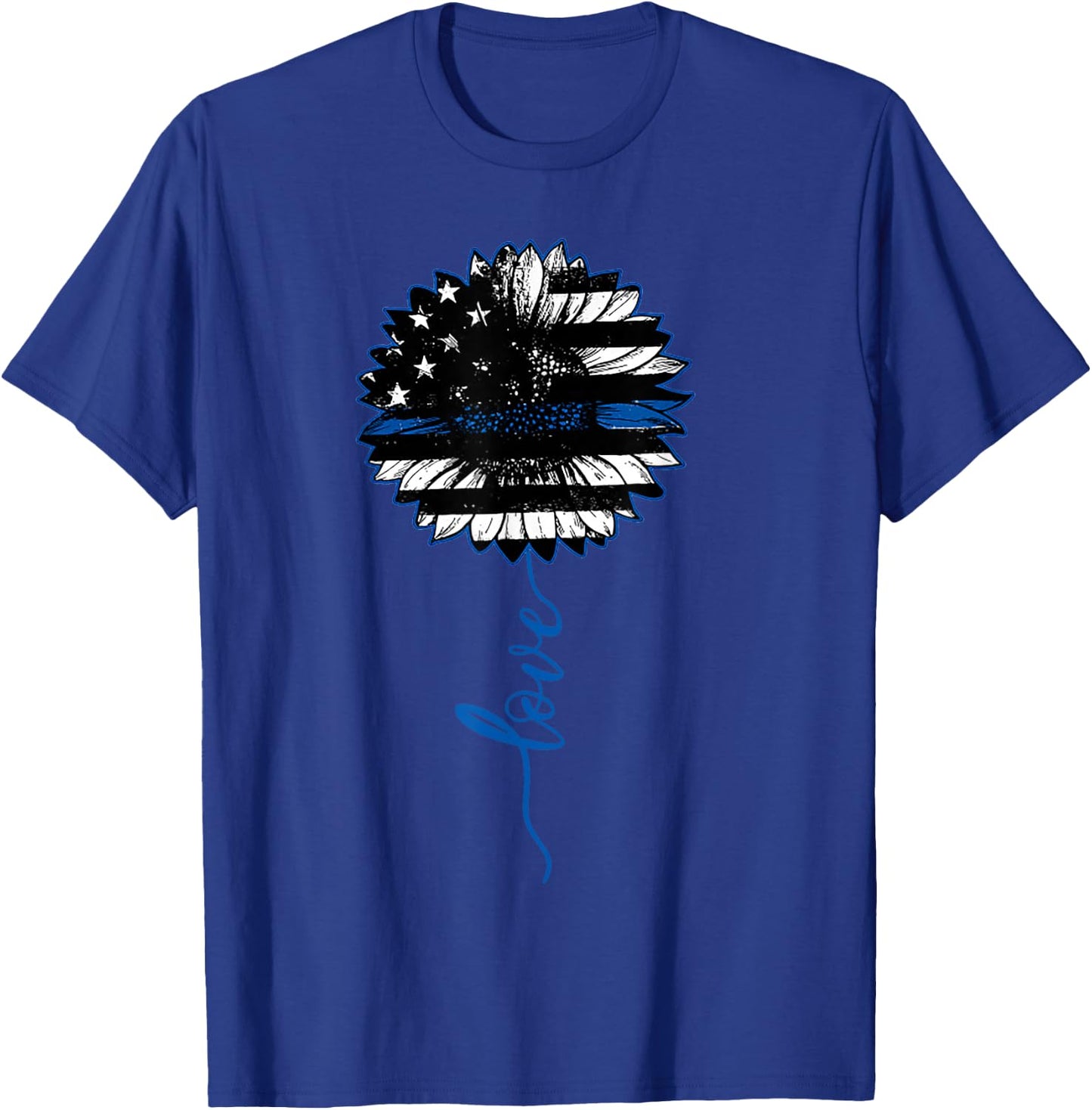 Love Thin Blue Line Sunflower T-Shirt - T-Shirt | Royal