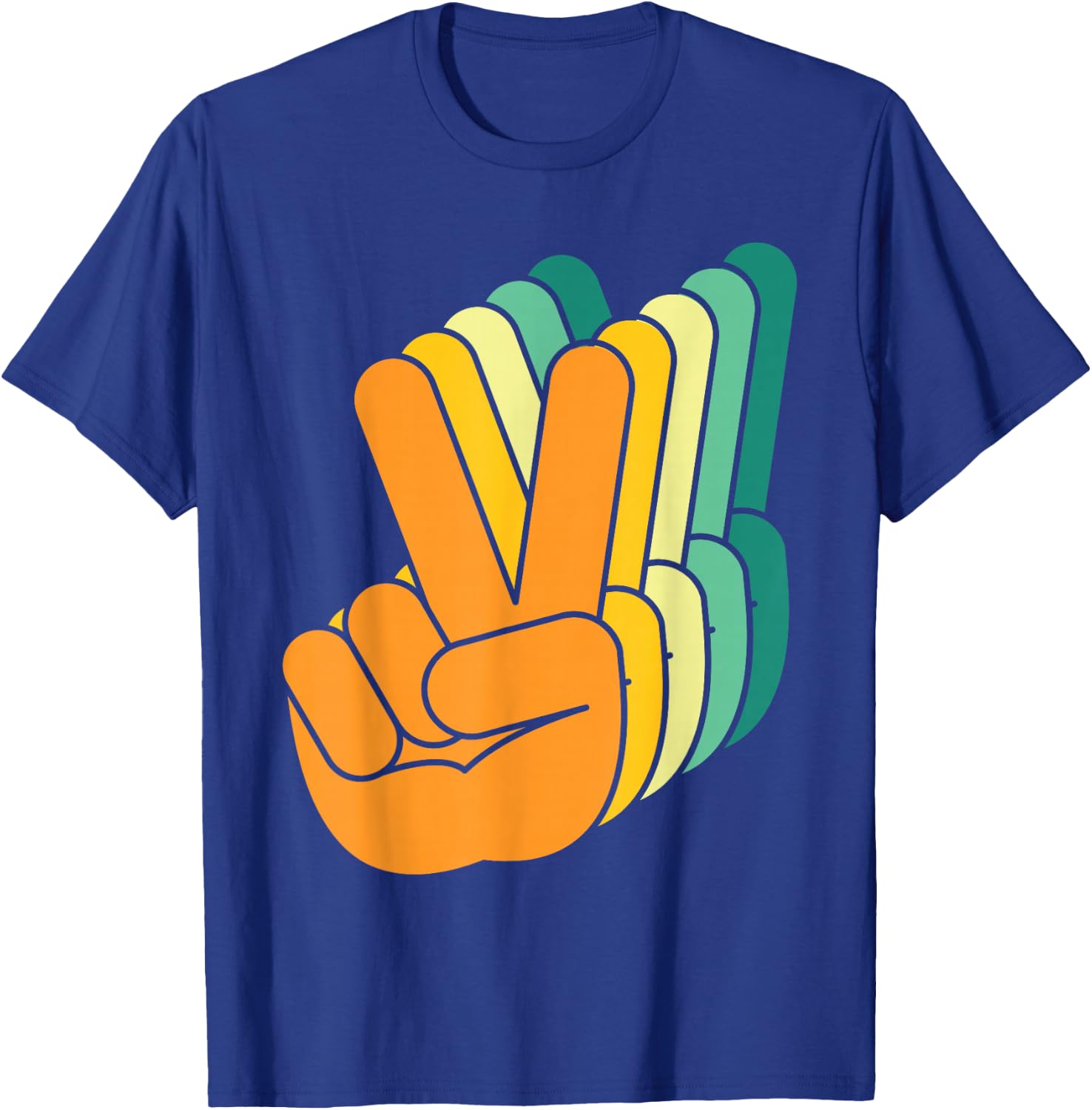 Retro Peace Sign V Fingers Vintage 60s 70s 80s Cool Graphic T-Shirt - T-Shirt | Royal