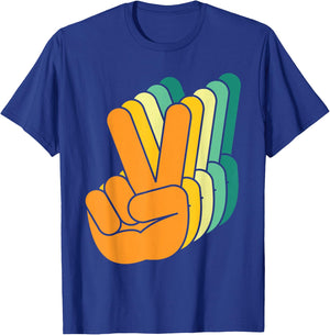 Retro Peace Sign V Fingers Vintage 60s 70s 80s Cool Graphic T-Shirt - T-Shirt | Royal