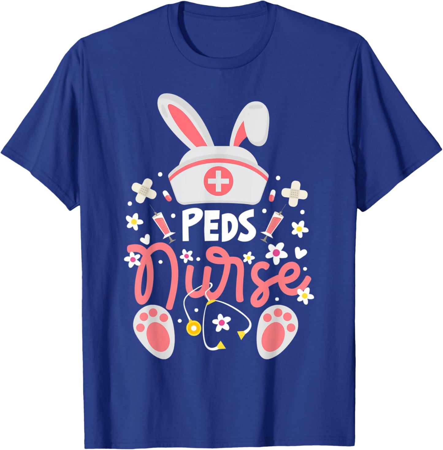 Bunny PEDS Nurse Cute Bunny Ears Hat Nurse Pediatric Nurse T-Shirt - T-Shirt | Royal